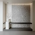 Modern Entryway Design With Textured Wall White Vase And Wooden Bench