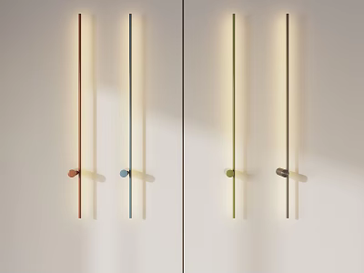 Modern Slim Wall Lamps with Colorful Bases Mounted On White Wall 3d model