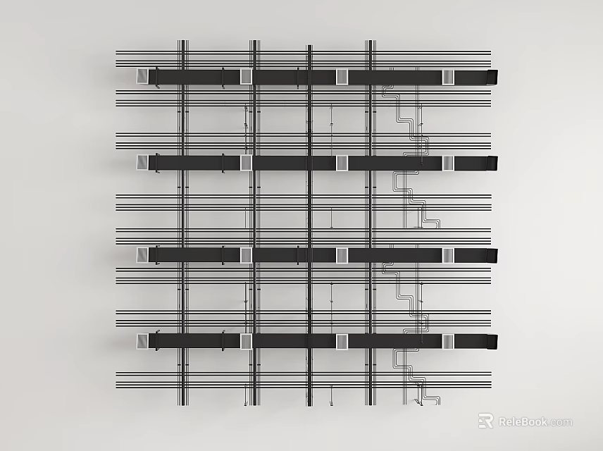 Black and white pipes in grid like arrangement for industrial architectural design 3d model 