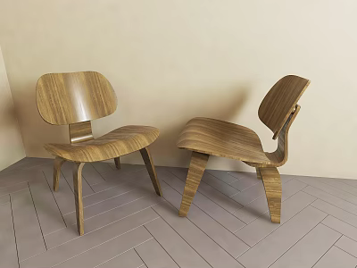 Modern Wooden Single Chair Featuring Curved Backrest Tilted Legs And Wood Grain 3d model