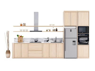 Modern Kitchen Interior Featuring Light Wood Cabinets With Marble Countertop And Appliances 3d model