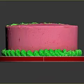 Pink Birthday Cake With Green Frosting Border And Happy Birthday Text
