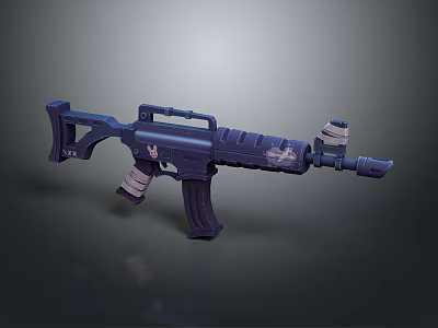 Modern Purple Tactical Assault Rifle 3D Render With Textured Design And Grip Attachment 3d model