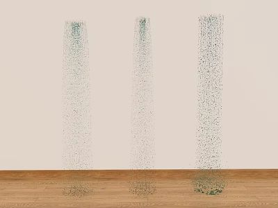 Shower Head With Three Steady Water Streams Flowing Over Wooden Floor 3d model