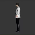 Male Model In White Suit With Black Bow Tie Standing Pose Arms Outstretched