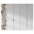 Modern White Entryway Cabinet Sideboard With Sleek Metal Handles And Marble Accent
