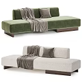 Upholstered Three Seater Sofa In Green And Gray With Throw Blanket Pillows And Wooden Base