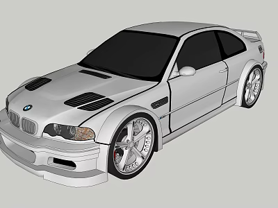 Silver Two Door Sports Car With Sporty Body Kit Large Alloy Wheels And Vented Hood 3d model