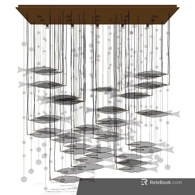 Modern Fish Shaped Chandelier With Hanging Decorative Dots And Pendant Design 3d model 