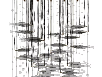 Modern Fish Shaped Chandelier With Hanging Decorative Dots And Pendant Design 3d model