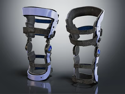 Two Different Colored Knee Braces With Supportive Straps And Blue Components 3d model