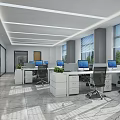 Modern Public Office Area Interior With Workstations Computers Windows Natural Light And Green Plants 3d model