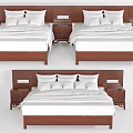 Double Bed with Wooden Headboard White Sheets Pillows and Bedside Tables 3d model
