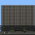 Modern High Rise Office Building With Large Windows Ground Floor Columns And Urban Surroundings