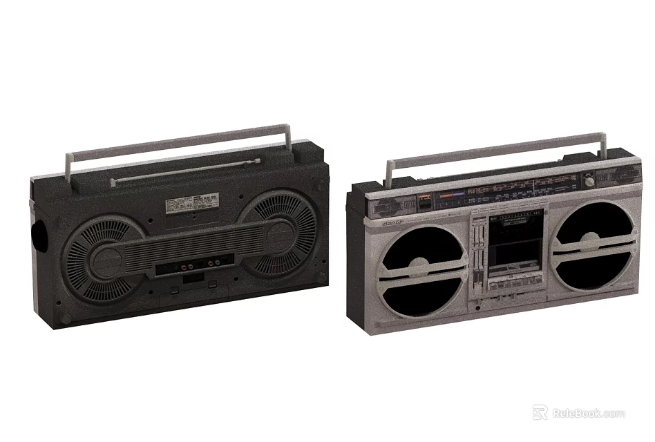 Vintage Black And Silver Portable Stereo Boombox With Dual Speakers And Cassette Player 3d model 