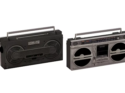 Vintage Black And Silver Portable Stereo Boombox With Dual Speakers And Cassette Player 3d model