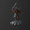 Intricate Bronze Multi Armed Deity Statue Holding Sword Trident And Decorative Ornaments