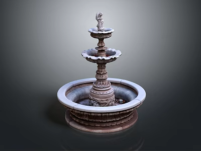 Decorative Multi Tiered Stone Garden Fountain With Sculpture Ornament Design 3d model