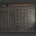 Vintage Wooden Decorative Panel with Intricate Carved Patterns and Colorful Accent Designs