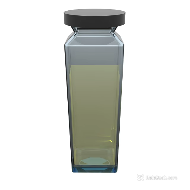 Transparent Vertical Container With Black Lid And Yellow Liquid Inside 3d model 