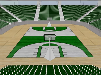 Modern Basketball Court In Sports Arena With Green Seats Wooden Floor And Marked Lines 3d model