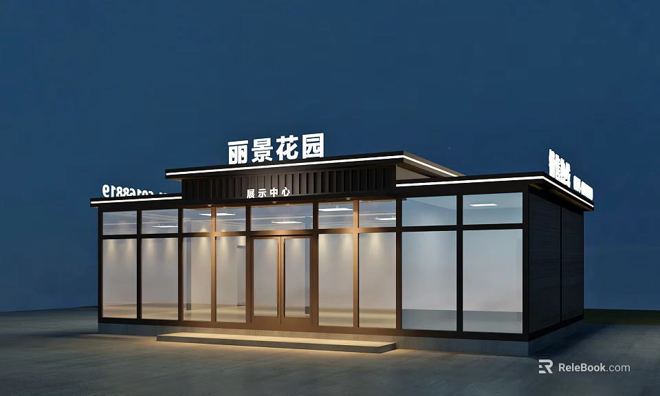 Single Family Villa Lijing Garden Sales Center Exterior With Modern Glass Facade 3d model 