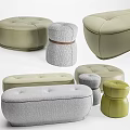 Light Green And Gray Leather Fabric Ottoman Set With Round Oval Shapes And Tufted Design