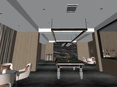 Modern Billiard Room Interior With Pool Table Hanging Chandelier And Comfortable Seating 3d model