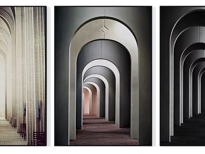 Various Arched Corridors With Decorative Structures And Different Color Tones 3d model