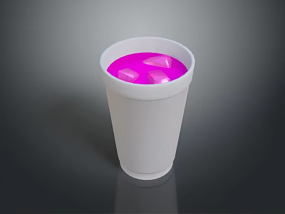 White Paper Cup With Cold Pink Refreshing Drink And Ice Cubes 3d model
