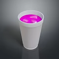 White Paper Cup With Cold Pink Refreshing Drink And Ice Cubes