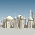 Traditional Islamic Mosque Architecture With White Domes And Tall Minarets Under Blue Sky