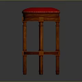Classic Bar Stool With Red Tufted Leather Seat And Solid Wooden Turned Legs