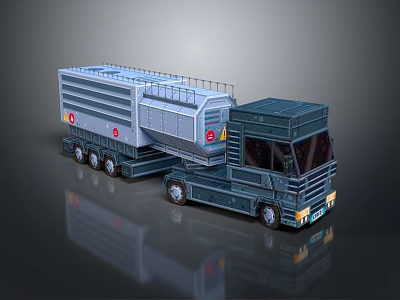 Dark Gray Truck With Tandem Trailer And Red Logos On Body 3d model