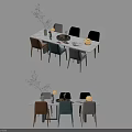 Modern Dining Table Set With Multicolor Chairs And Decorative Tableware 3d model