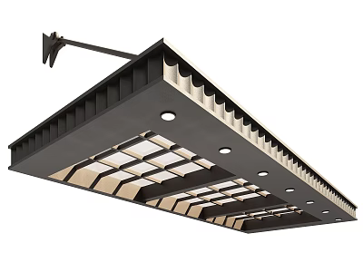 Modern Black Frame Awning Design With Geometric Panel Pattern And Built In Lights 3d model