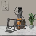 Modern Elliptical Trainer Sports Equipment with Green Plant on Wall Poster and Marble Floor