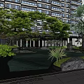 Modern Luxury Sales Office Lounge With Sofas Floor to Ceiling Windows Rockery and Greenery