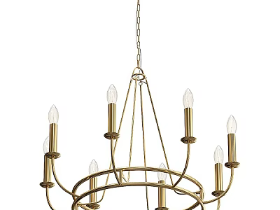 Modern Brass Ring Chandelier With Multiple Candle Shaped Bulbs And Decorative Metal Arms 3d model