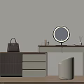Modern Dressing Table With Round Mirror Drawers Stool And Handbag 3d model