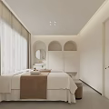 Modern SPA Sauna Interior Design With Massage Beds Light Curtains And Illuminated Logo