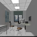 Modern Medical Examination Room With White Cabinets Window Computer Yellow Stools And Examination Table