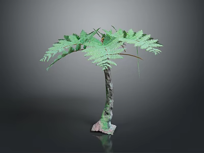 Green Fern Plant Featuring Feathery Leaves Textured Trunk And Decorative Base On Grey Background 3d model