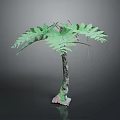 Green Fern Plant Featuring Feathery Leaves Textured Trunk And Decorative Base On Grey Background