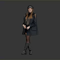 Fashionable Women's Daily Outfit With Black Coat Skirt Boots And Hat