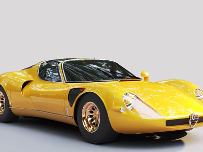 Yellow Vintage Sports Car With Glossy Body And Gold Wheels 3d model