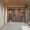 Modern Elegant Foyer Interior With Marble Walls Spiral Staircase And Green Plant