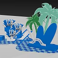 Summer Check in Photo Spot with Palm Trees Surfboards Deck Chair and Blue Decorations