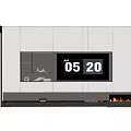 Modern TV Wall Design With Digital Time Display Fireplace And Decor Elements 3d model