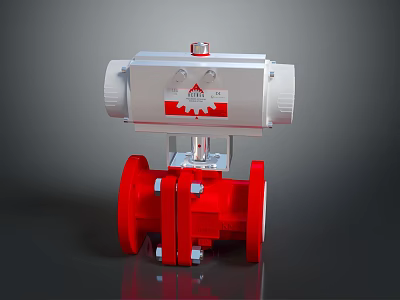 Red Ball Valve With White Actuator And Gear Symbol Flange Connection Industrial Equipment 3d model